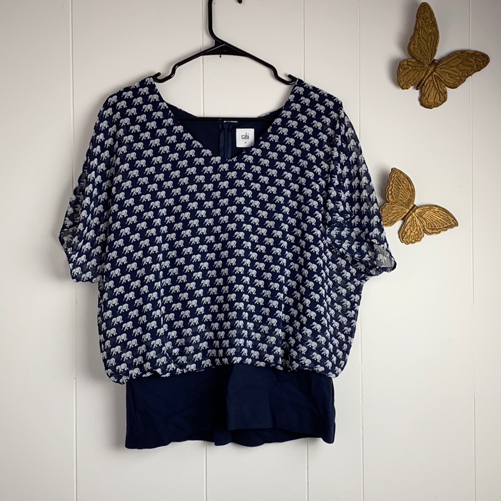 CAbi Elephant Parade Navy Blue Blouse
